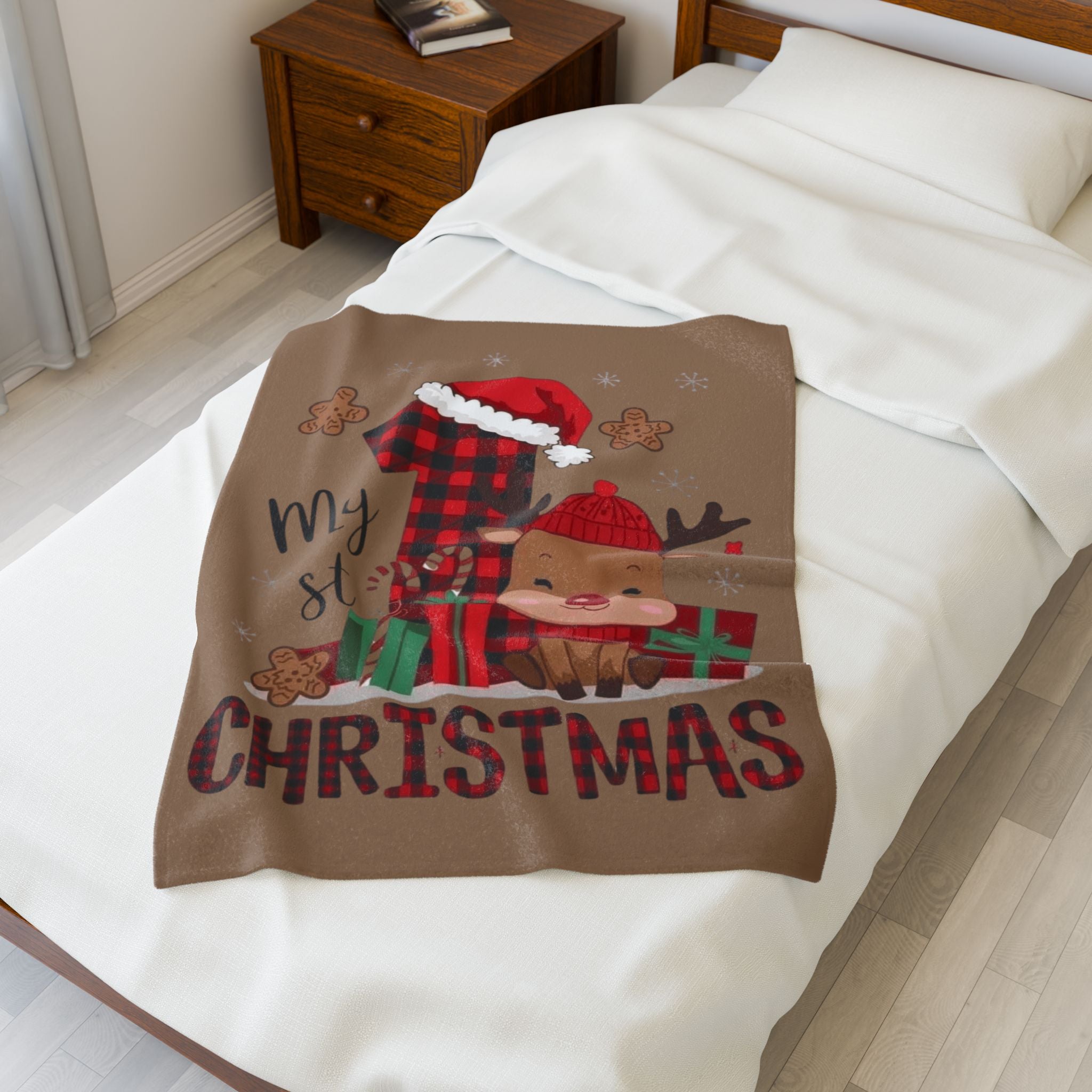 Santa’s Little Snuggle Blanket My 1st Christmas Reindeer Velveteen Plush Blanket