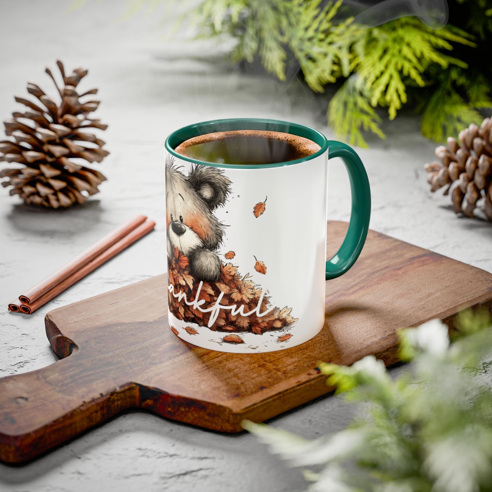 Thankful Bear Autumn Mug — Cute Fall Coffee Cup (11oz, 15oz)