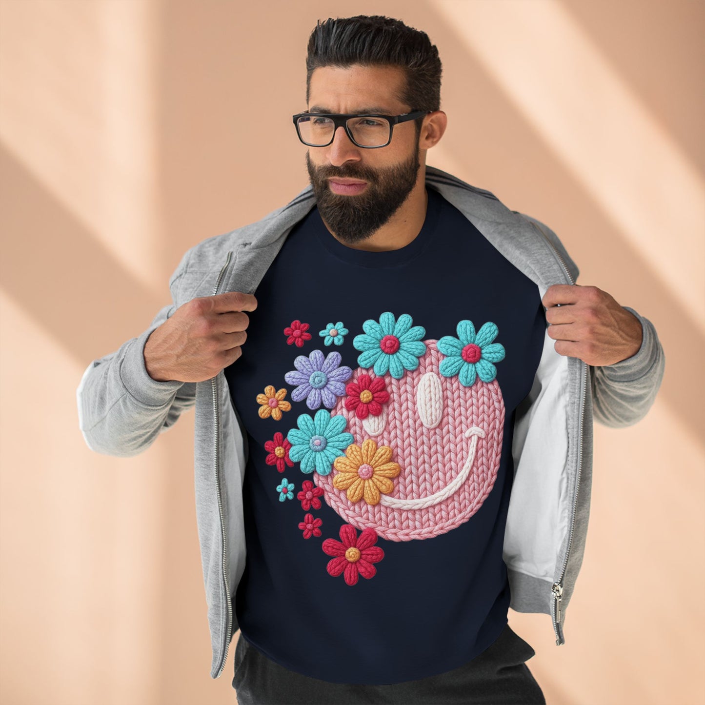 Floral Knit Smile Sweatshirt Cozy, Unbothered