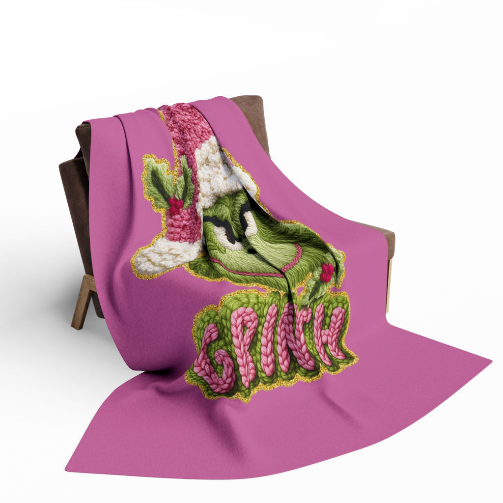 Holiday Christmas Blanket Grinch Holiday Fleece Blanket — Pink Santa Hat Cozy Throw
