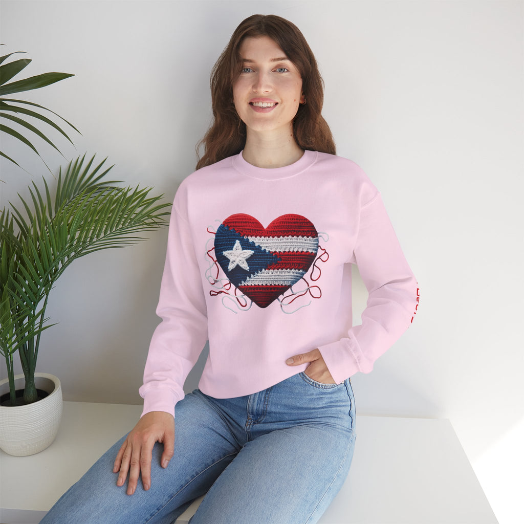 Puerto Rico Heart Crewneck Sweatshirt  Puerto Rican Flag Heart Knit Design
