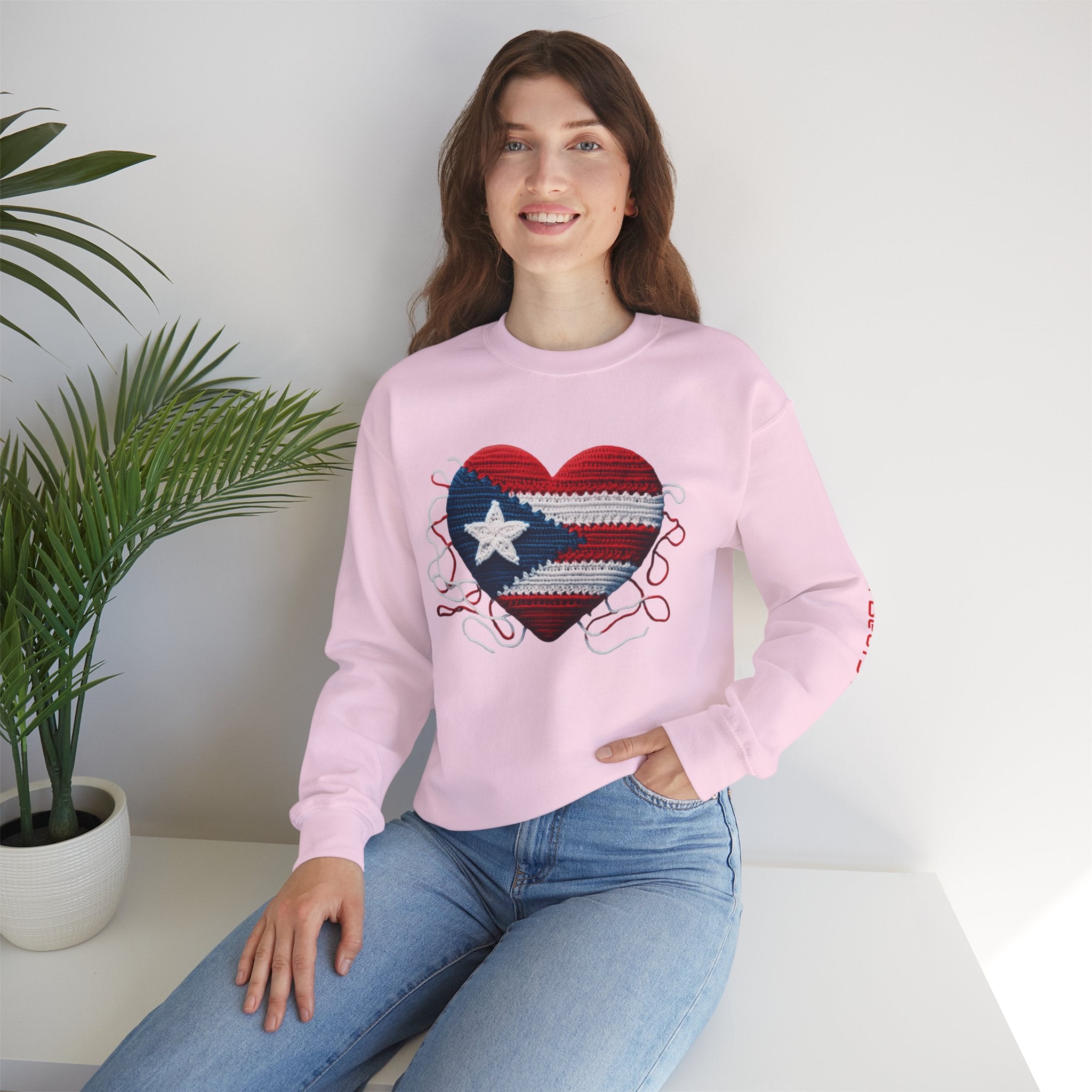 Puerto Rico Heart Crewneck Sweatshirt  Puerto Rican Flag Heart Knit Design
