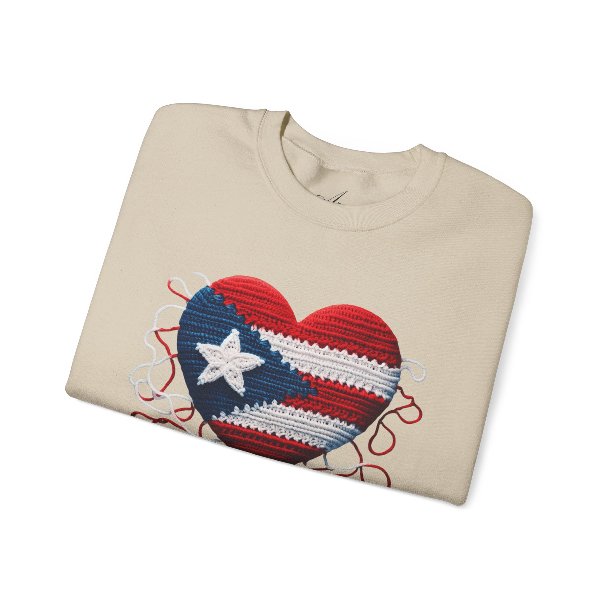 Puerto Rico Heart Crewneck Sweatshirt  Puerto Rican Flag Heart Knit Design