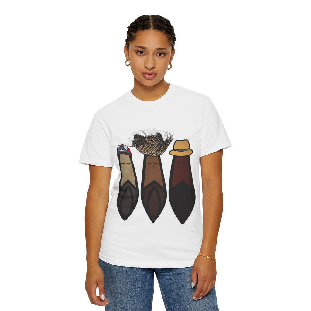 Puerto Rican Batey Cabin T-Shirt  Three Masks & Rustic House Graphic Tee Puerto Rico Navidades