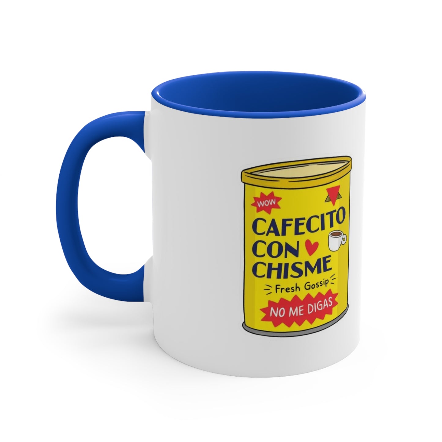 Cafecito Con Chisme Accent Mug, Coffee Lover Gift, Fun Gossip Mug, Red Handle Mug, Unique Kitchen Decor