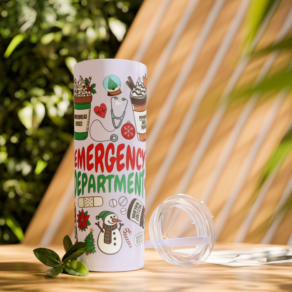 Emergency Department Nurse Christmas Skinny Tumbler - 20oz Holiday Medical Travel Cup with Straw Medical Christmas Mug
