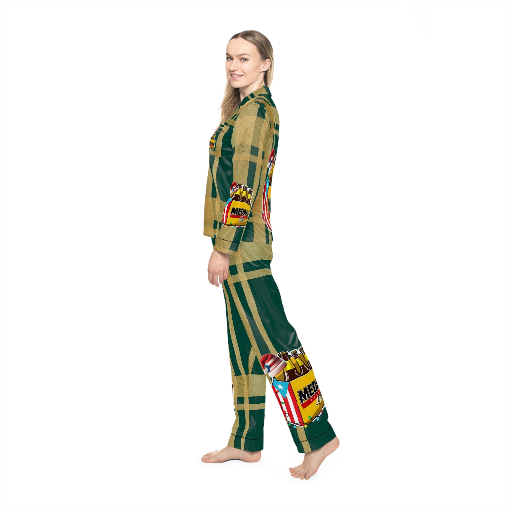 Medalla P'J Christmas morning traditions Women's Satin Pajamas (AOP)