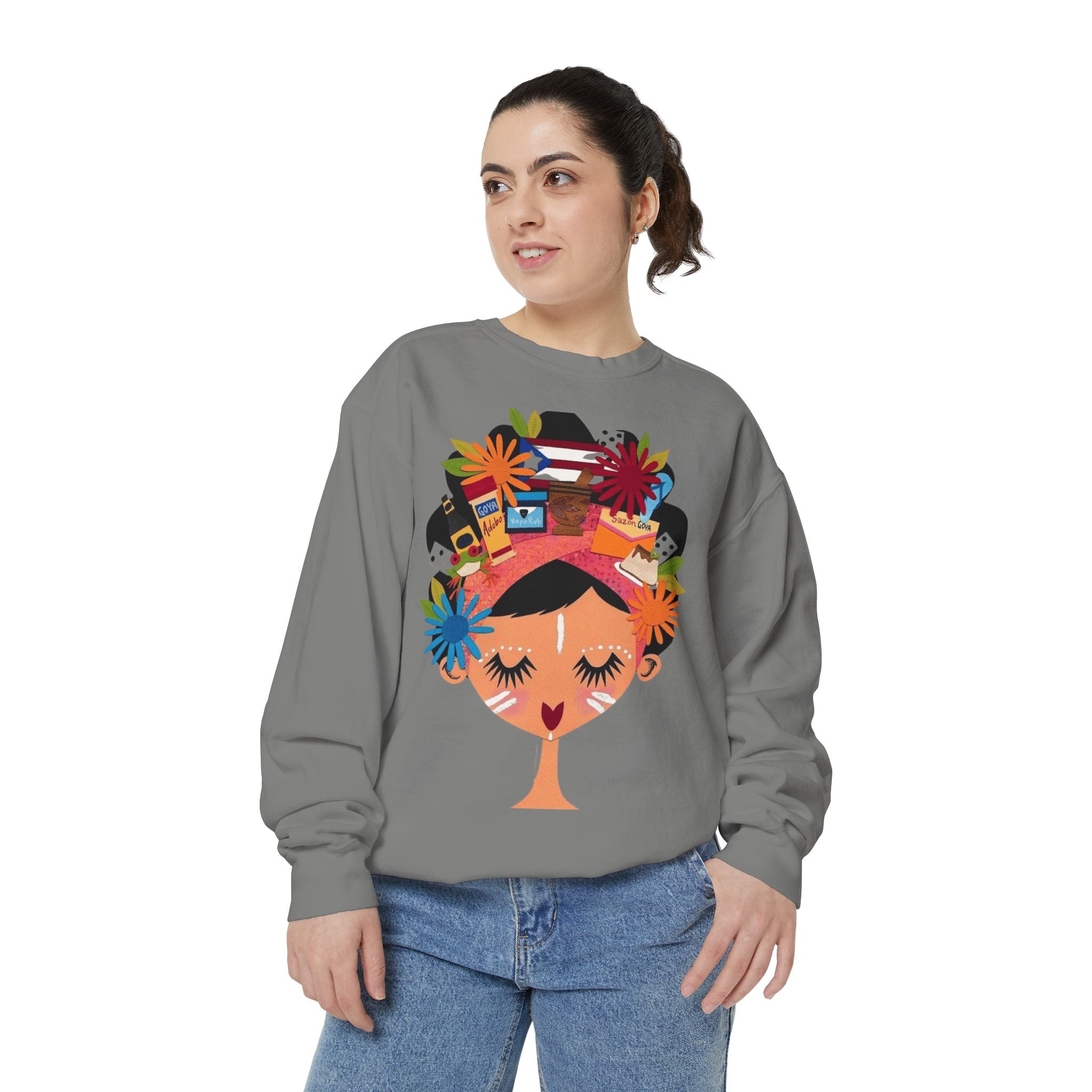 Floral Fiesta Sweatshirt — Colorful Tropical Woman Graphic Puerto Rico Navidades