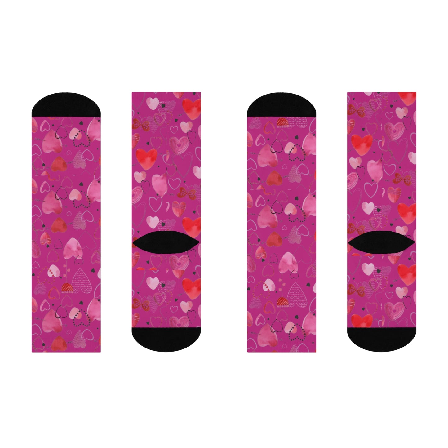 Pink Heart Pattern Cushioned Crew Socks — Valentine’s Day Love Design