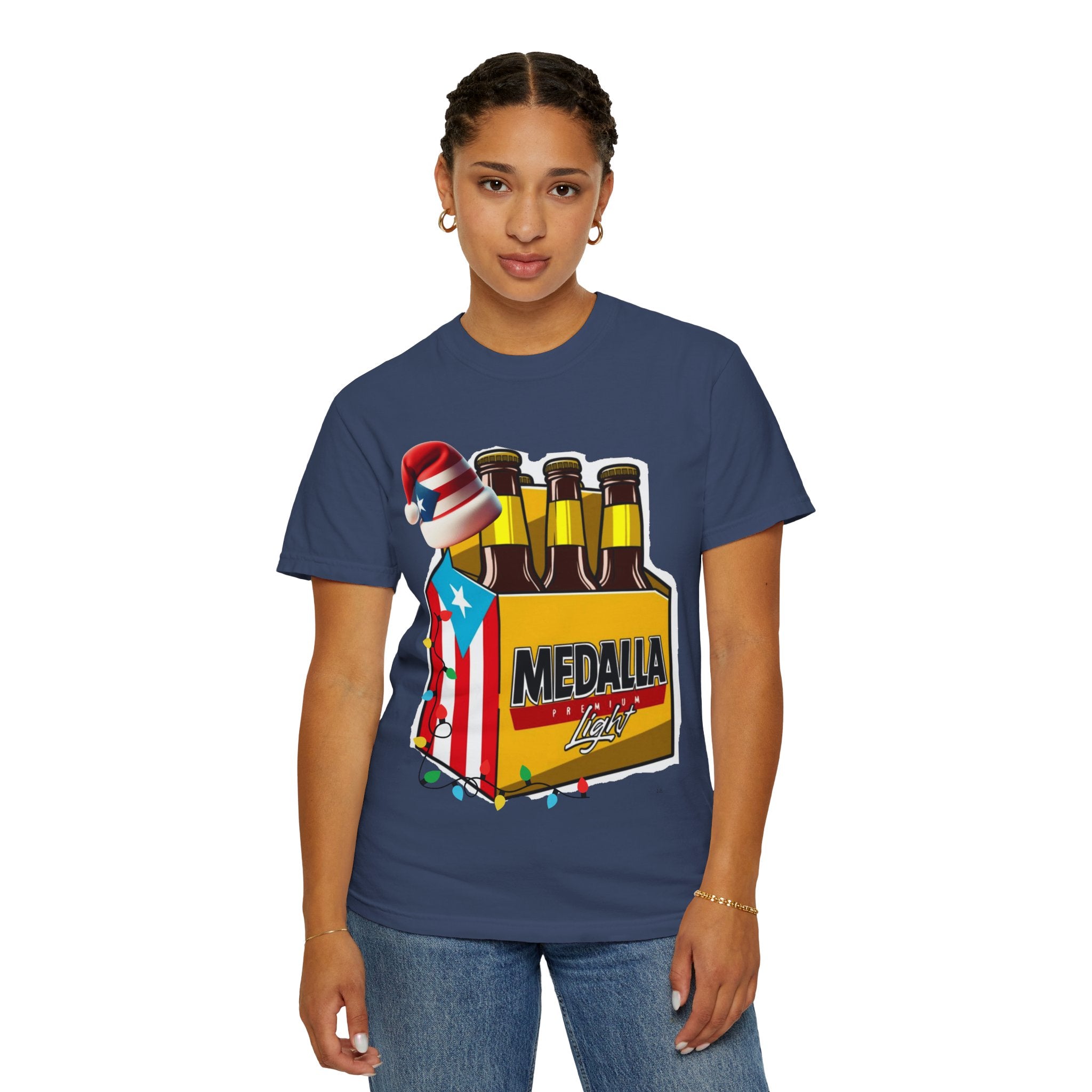 Medalla Light Beer T-Shirt  Navidad Boricua Holiday Tee Puerto Rico’s Navidades