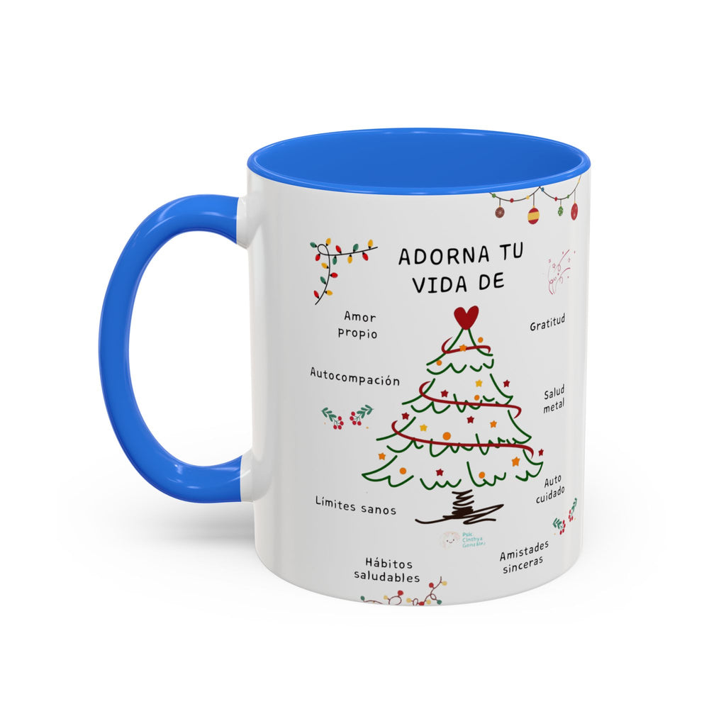 Mug — 'Adorna Tu Vida' Christmas Tree Spanish Holiday Coffee Mug (11oz/15oz)