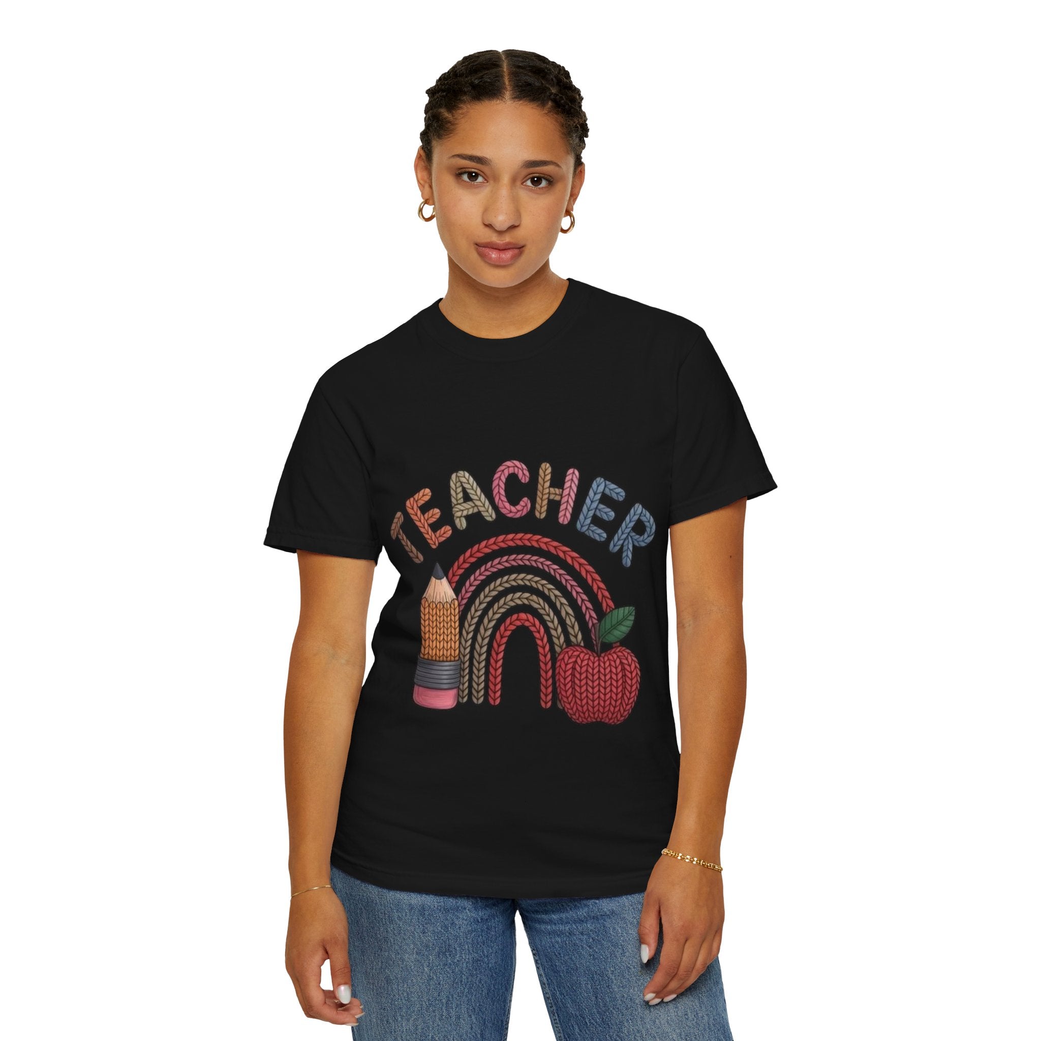 Teacher Rainbow Pencil & Apple T-Shirt — Back-to-School Gift for Educators