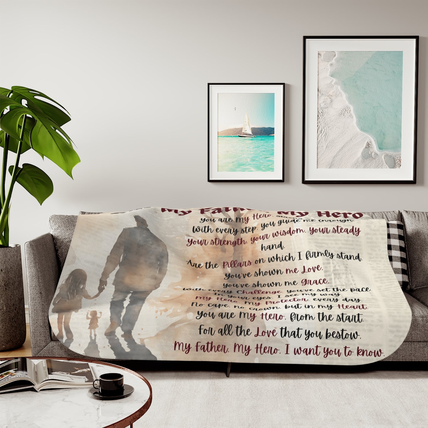 My Father, My Hero Sherpa Blanket - Cozy Gift for Dads, Father's Day, Birthdays, Family Love