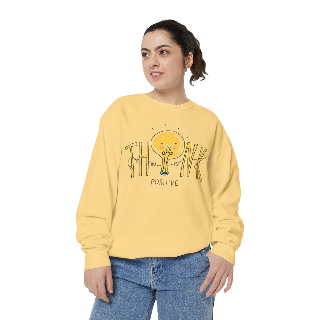 Think Positive Sweatshirt  Cute Lightbulb Graphic Positive Vibes Crewneck