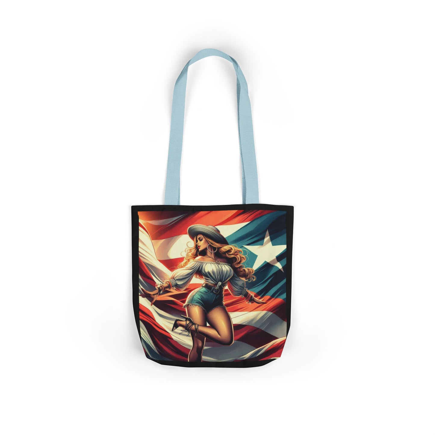 Puerto Rican Flag Handbag Canvas Tote Bag, 5-Color Straps