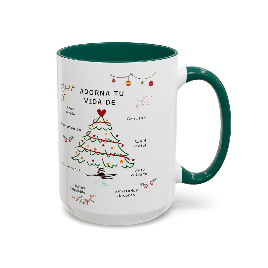 Mug — 'Adorna Tu Vida' Christmas Tree Spanish Holiday Coffee Mug (11oz/15oz)