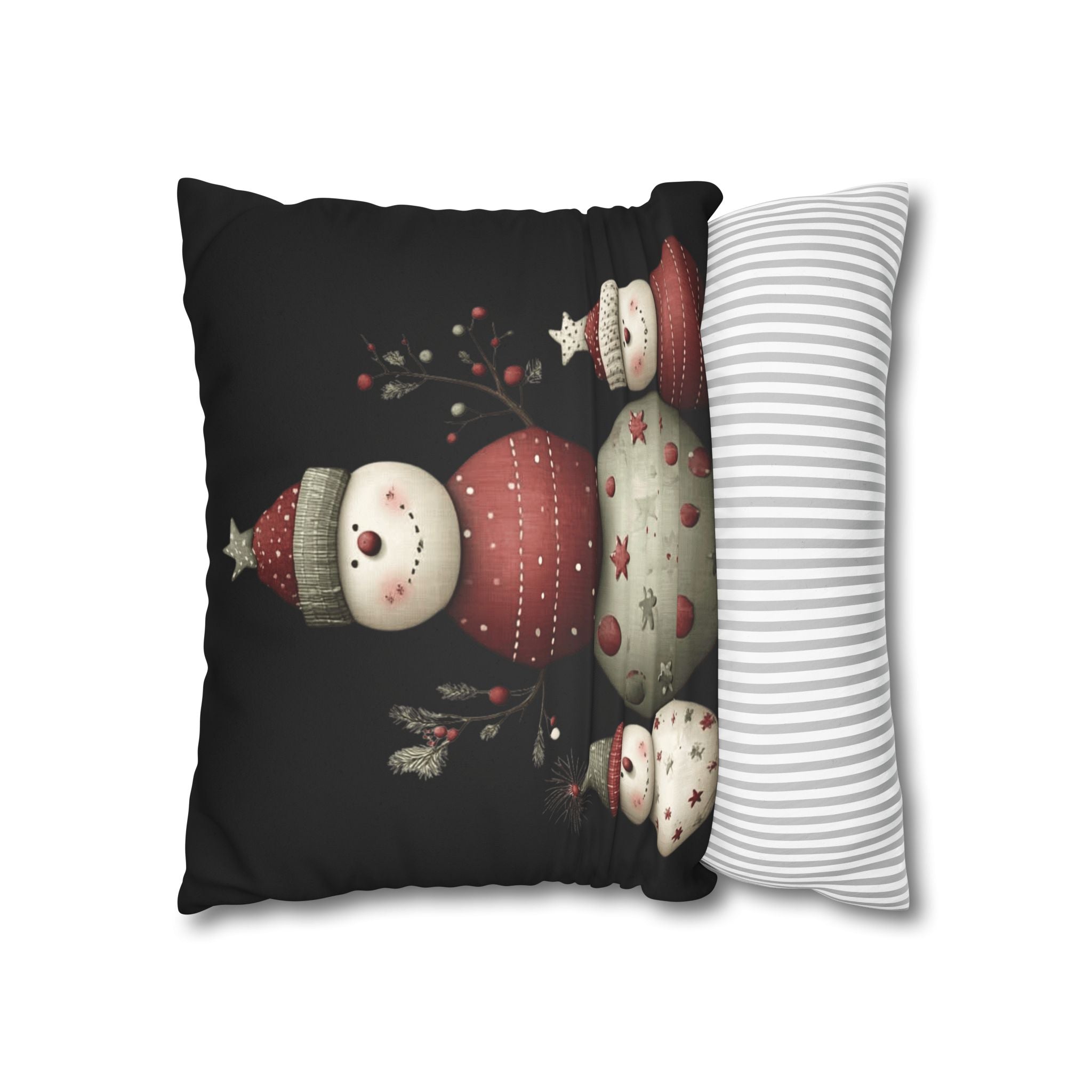Christmas Snowman Faux Suede Pillowcase – Cute Stacked Snowmen Holiday Decor CHRISTMAS PILLOW DÉCOR