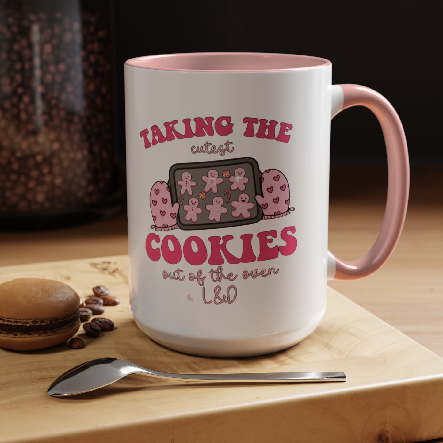 Accent Coffee Mug — "Taking the Cookies" Cute Pink Baking Design Coffee Cup for Fun Celebrations