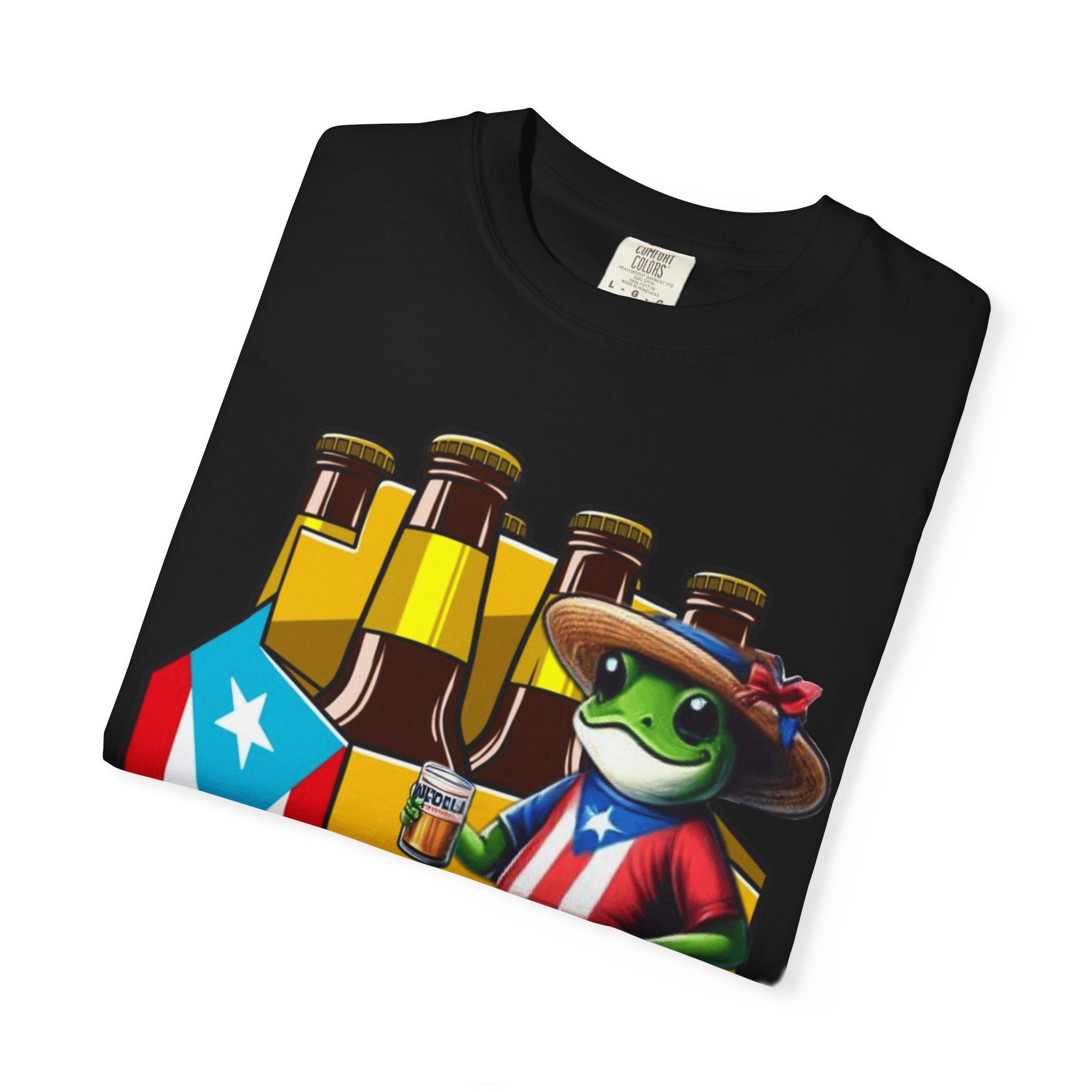 Medalla Light Puerto Rican Beer T-Shirt Coqui Frog Mascot Six-Pack Graphic Tee Puerto Rico’s Navidades