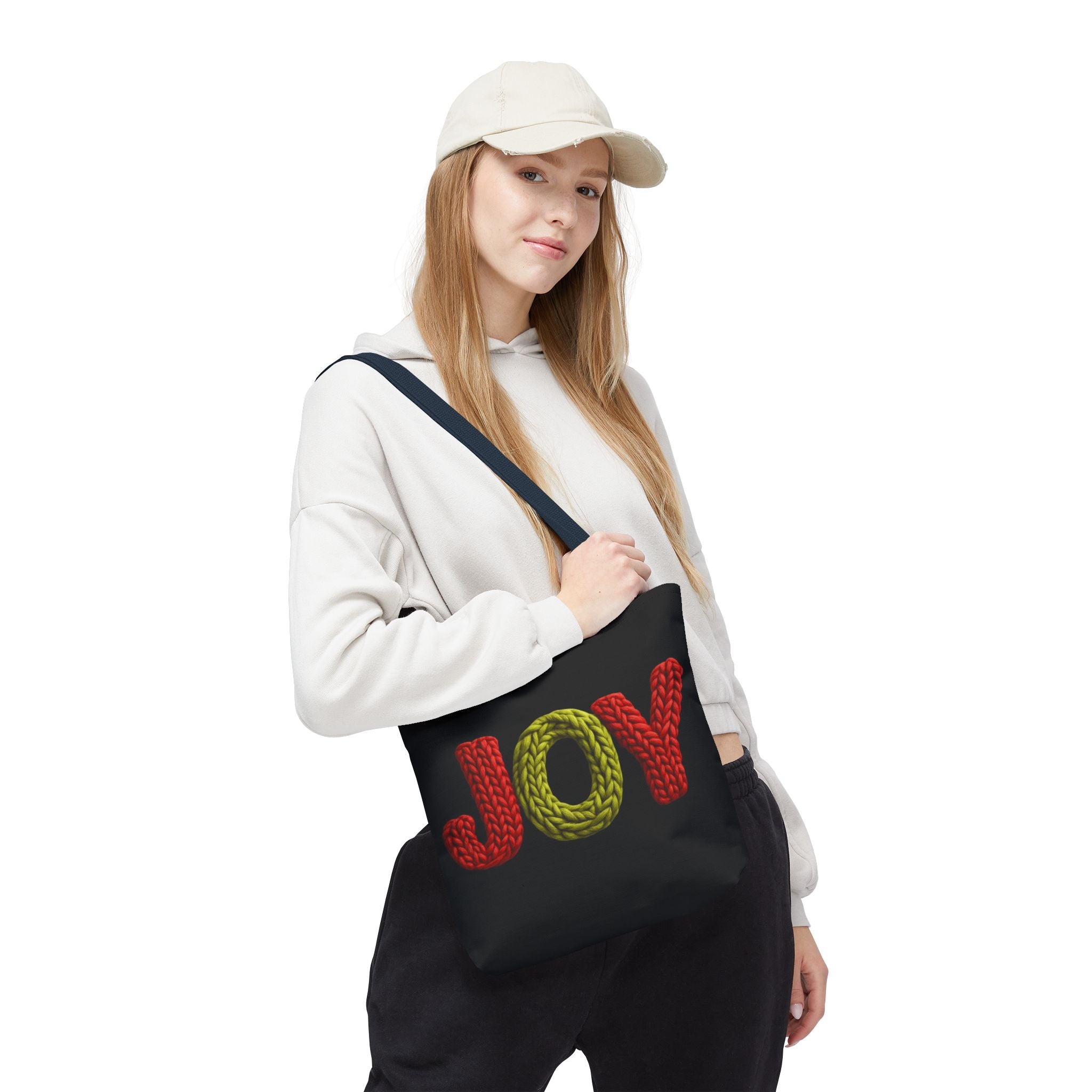 Christmas Tote Bag  Festive Holiday DesigJoy Knit Tote Bag  Colorful 'JOY' Yarn Design, Cozy Holiday Gift Tote