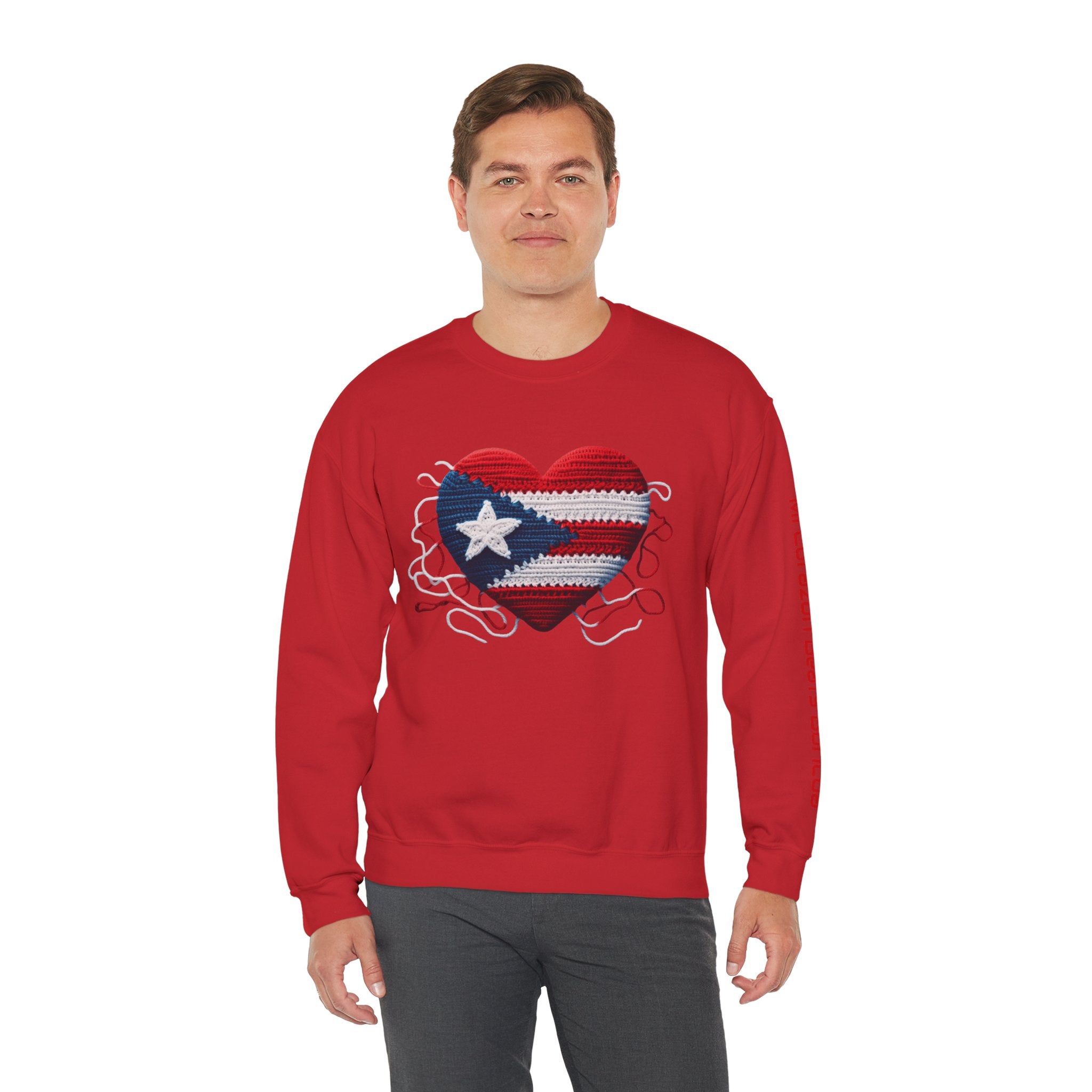 Puerto Rico Heart Crewneck Sweatshirt  Puerto Rican Flag Heart Knit Design