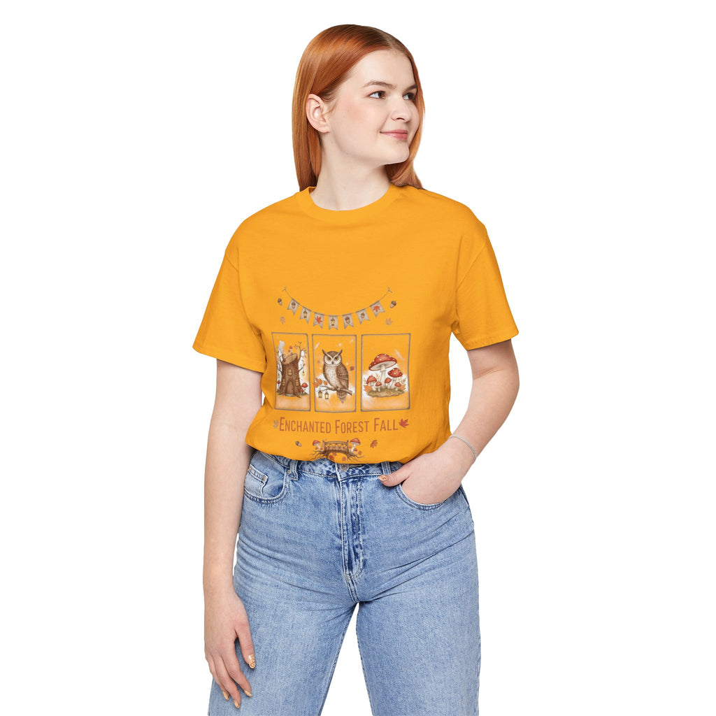 Enchanted Forest Fall Tee, Cute Owl Shirt, Autumn Graphic Tee, Nature Lover Gift, Cozy Fall Apparel, Wildlife T-Shirt, Unisex Fall Top