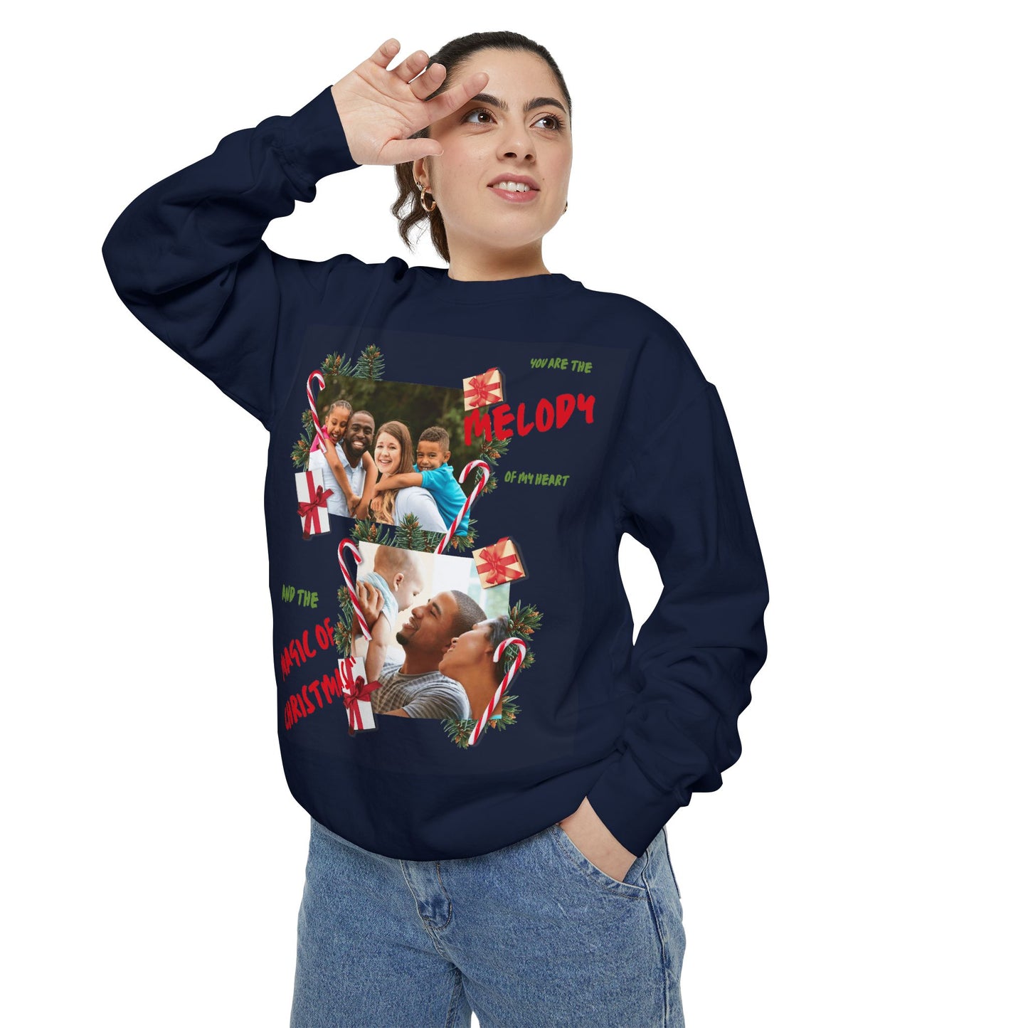 Personalized Christmas Photo Sweatshirt – “You Are the Melody” Holiday Crewneck