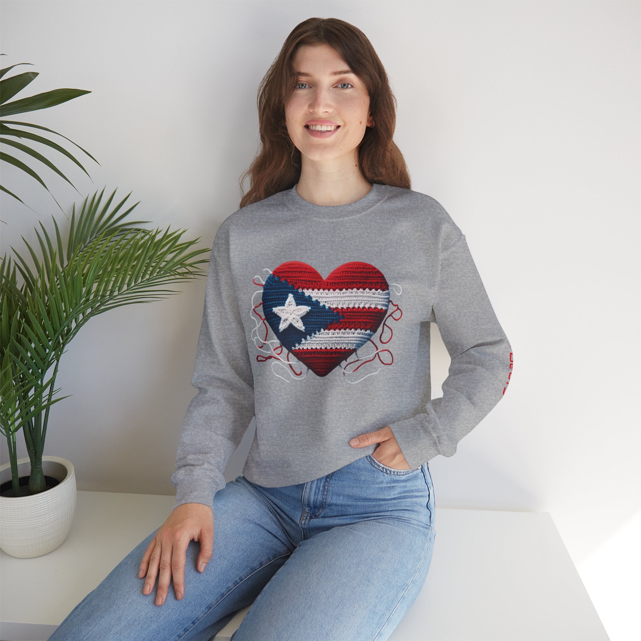 Puerto Rico Heart Crewneck Sweatshirt  Puerto Rican Flag Heart Knit Design