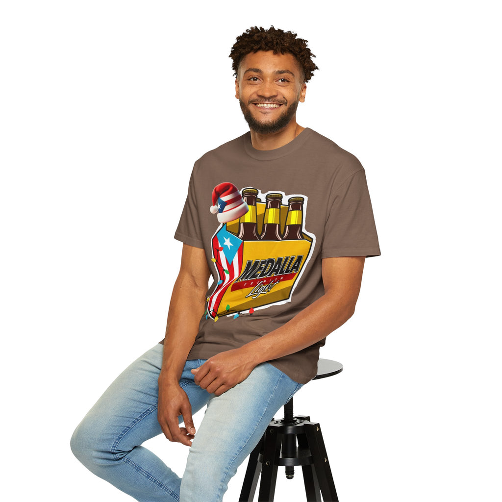 Medalla Light Beer T-Shirt  Navidad Boricua Holiday Tee Puerto Rico’s Navidades