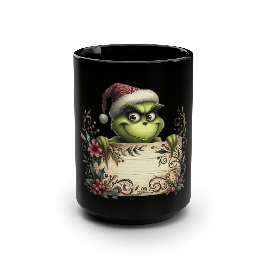 Grinch Holiday Mug - 15oz Black Coffee Cup with Festive Design Beverage Cup – Christmas Design