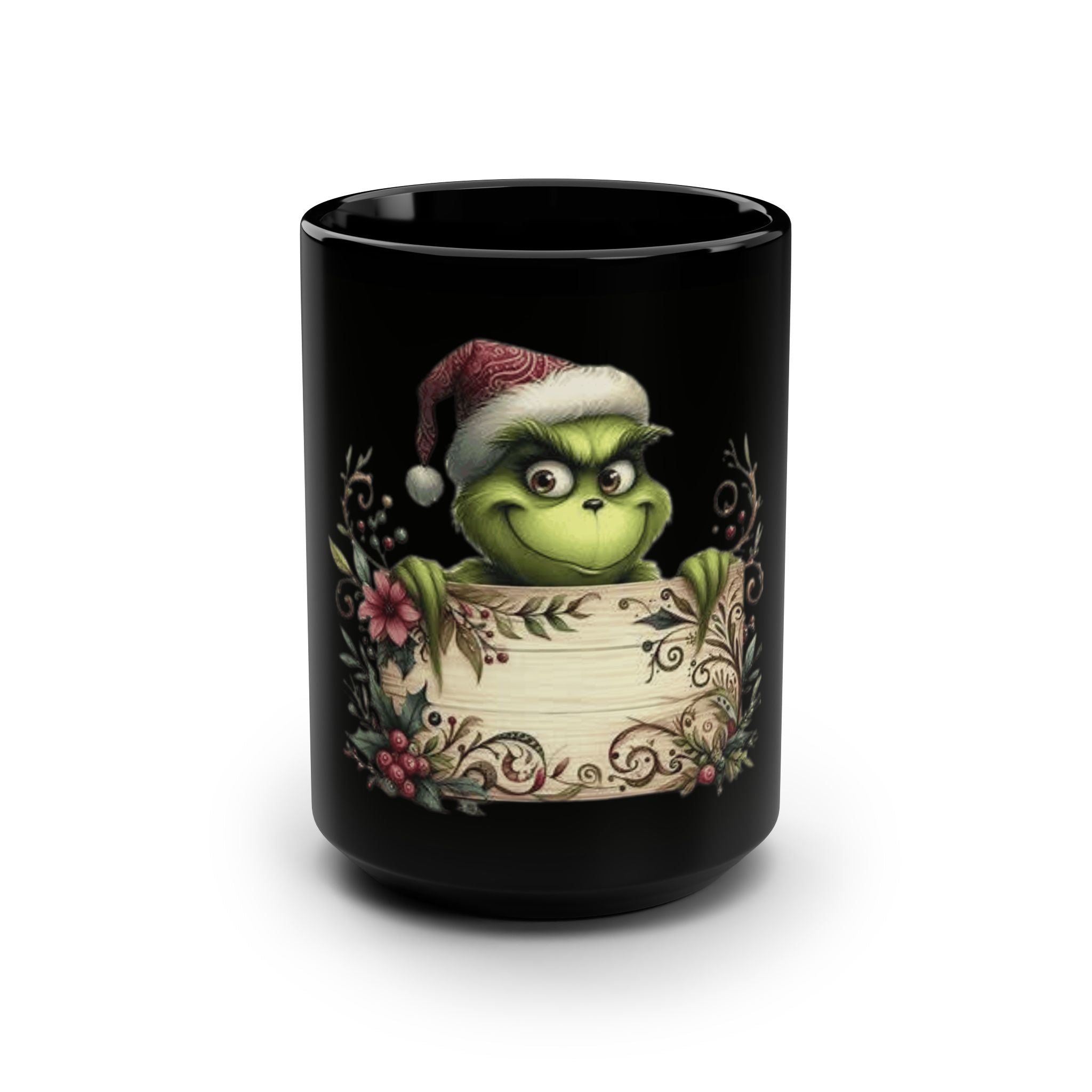 Grinch Holiday Mug - 15oz Black Coffee Cup with Festive Design Beverage Cup – Christmas Design