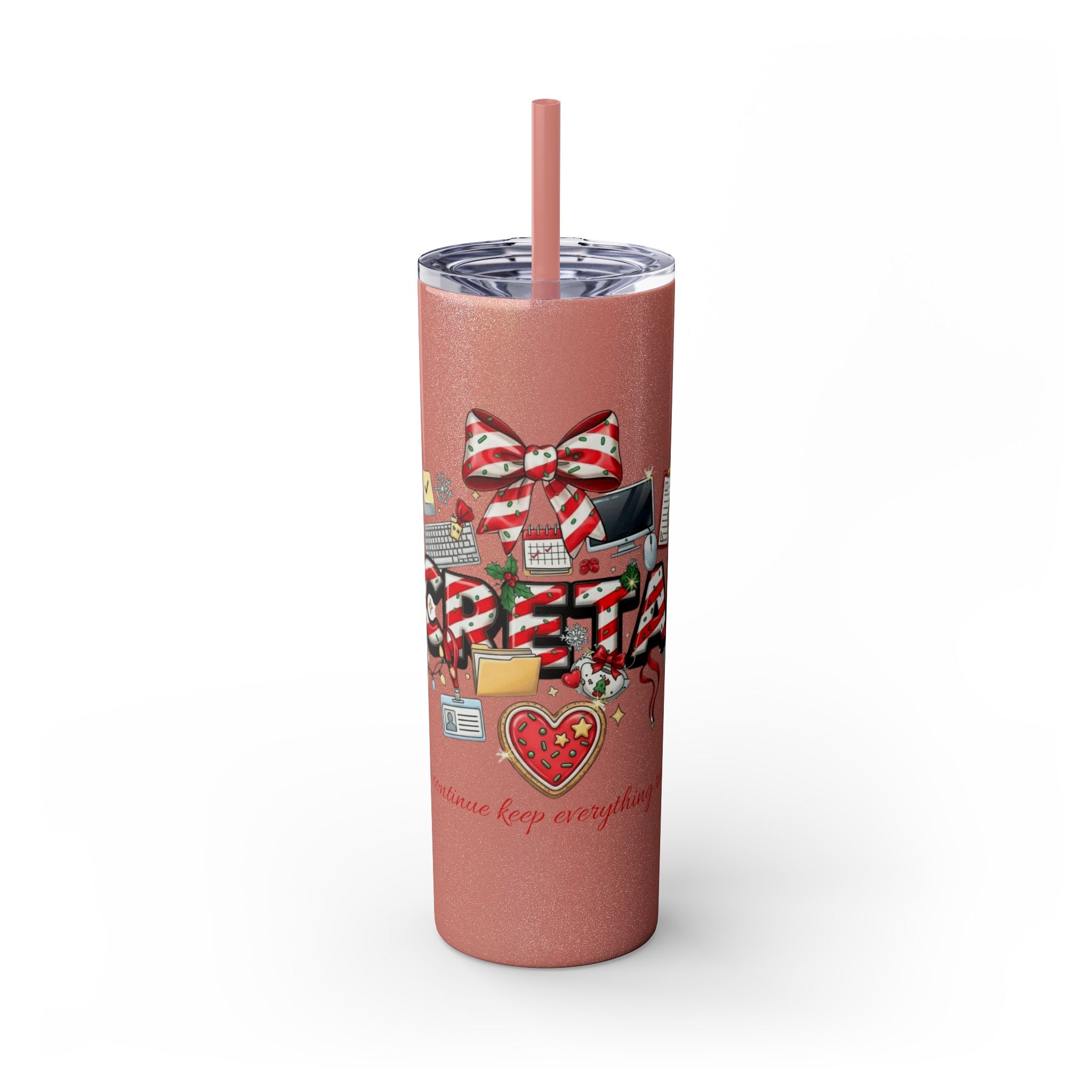Christmas mug for the office team who keeps everything running smoothly. Candy Cane Christmas Office Secret Santa Design, 20oz with Straw