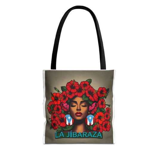 La Jíbara Tote Bag — Puerto Rican Floral Portrait Canvas Tote Puerto Rico Christmas Tote