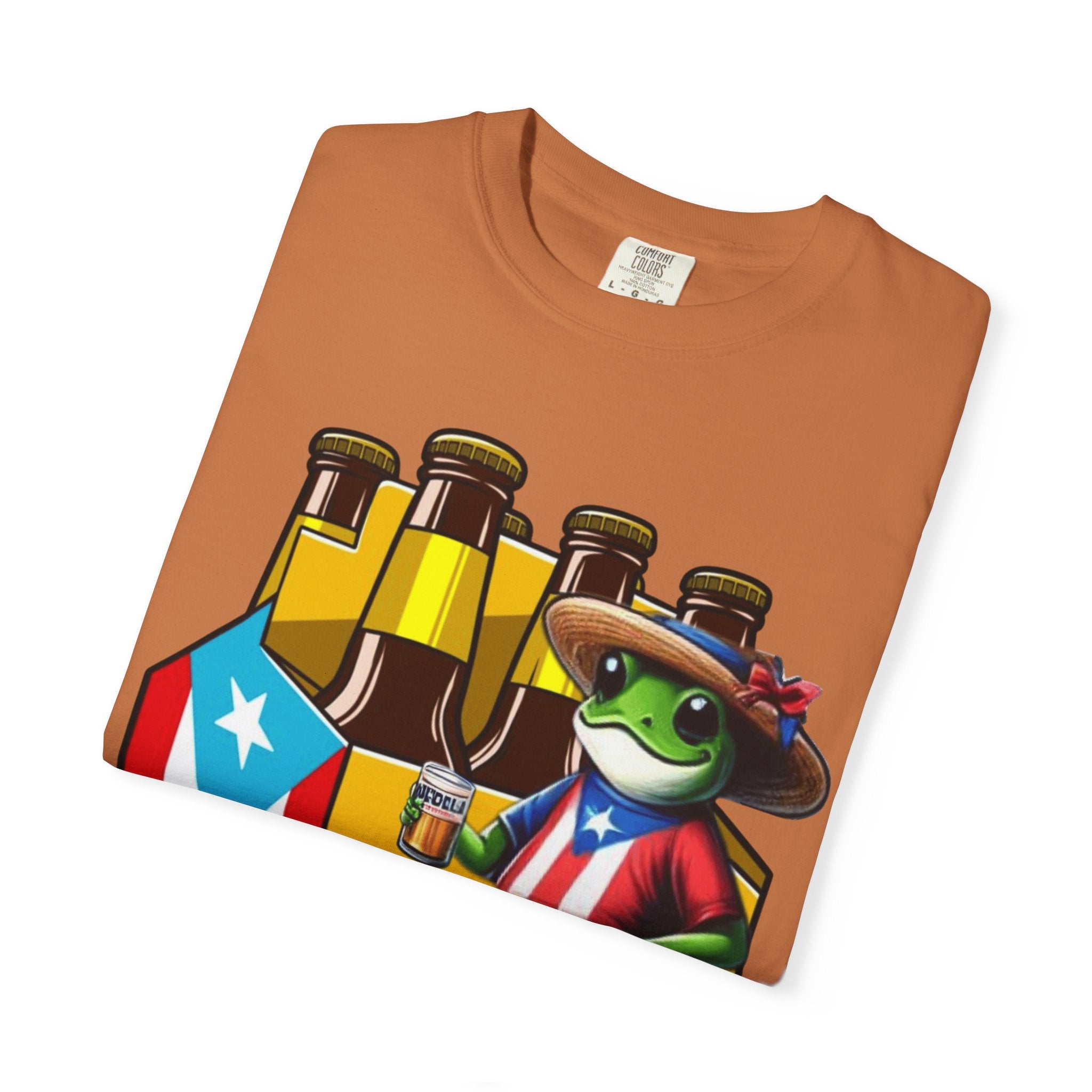 Medalla Light Puerto Rican Beer T-Shirt Coqui Frog Mascot Six-Pack Graphic Tee Puerto Rico’s Navidades