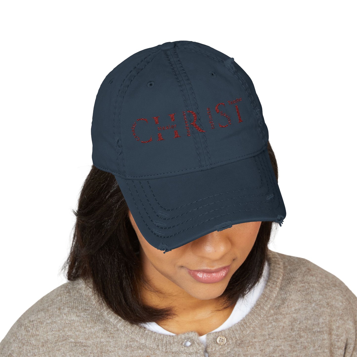 Distressed Embroidered 'CHRIST' Dad Hat — Vintage Christian Baseball Cap