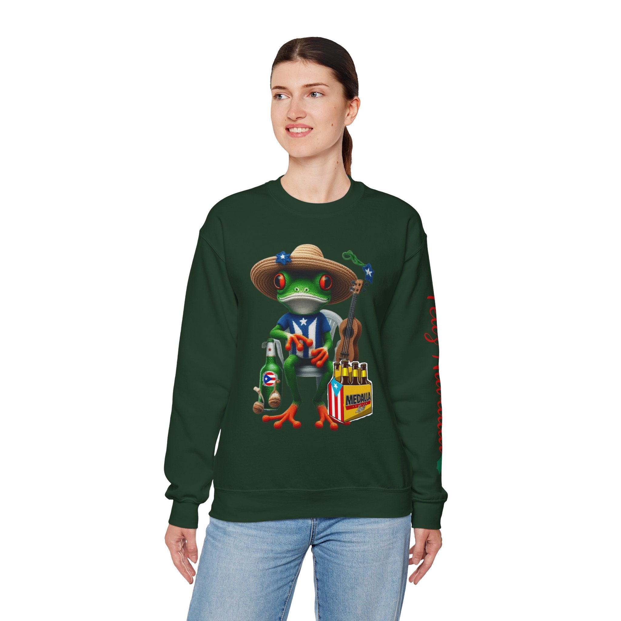 Frog Coqui Crewneck Sweatshirt – Coquito y Medalla Puerto Rican Vibes