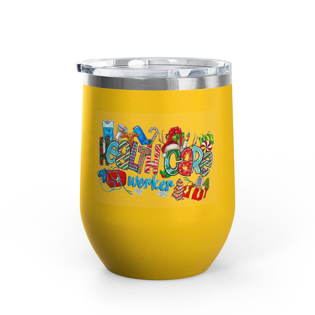 Healthcare Worker 12oz Wine Tumbler — Colorful Holiday Medical Staff Gift Medical Christmas Mug
