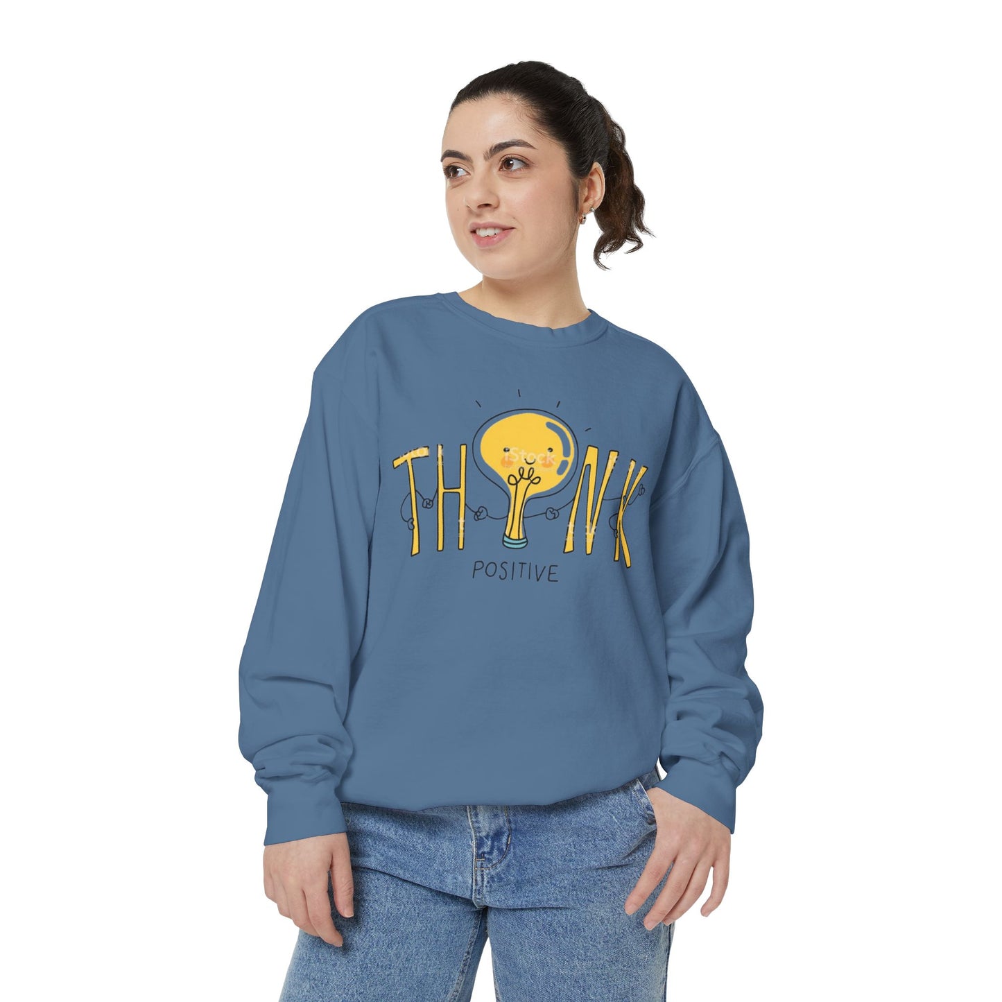 Think Positive Sweatshirt  Cute Lightbulb Graphic Positive Vibes Crewneck