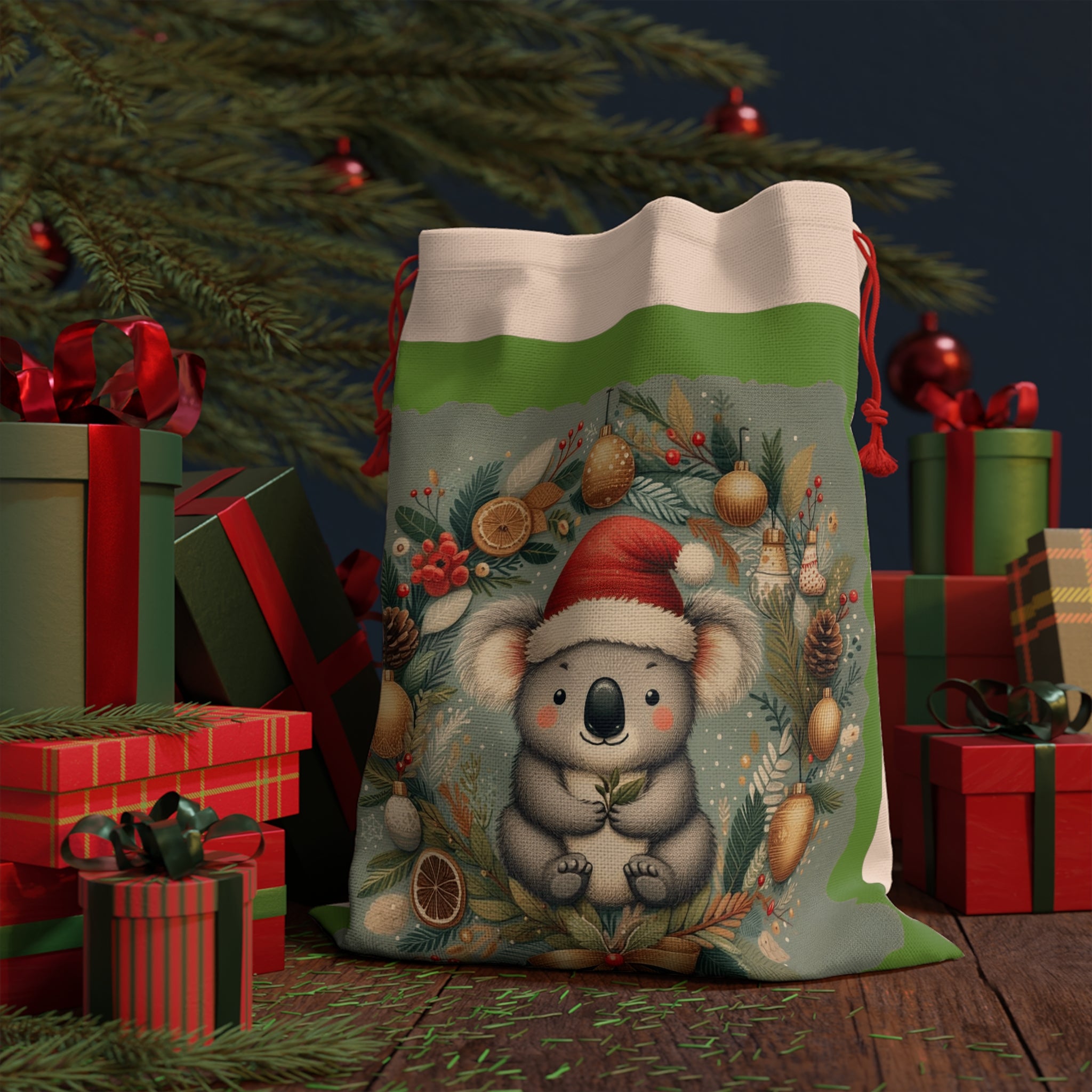 Unique Punk Christmas Stocking Christmas Koala Gift Bag, Holiday Wrapping, Festive Gift Pouch, Eco-Friendly Santa Bag, Unique Present Holder