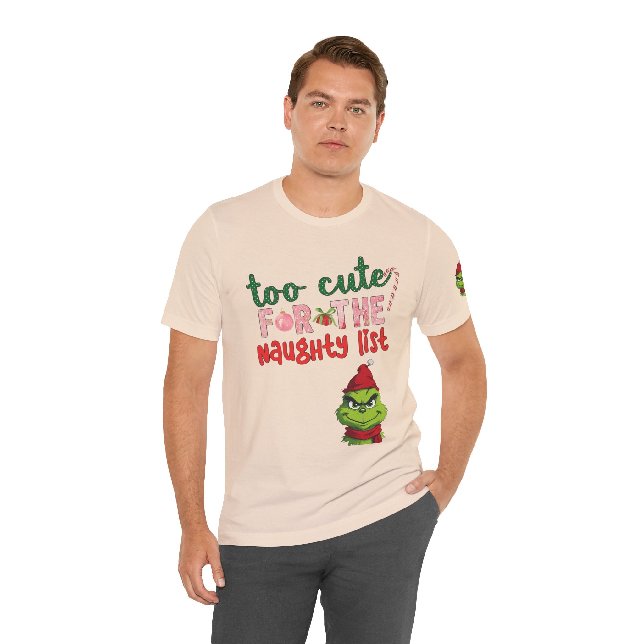Christmas T-Shirts and Sweatshirts Collection Cute Grinch Holiday Tee 'Too Cute for the Naughty List' Unisex Jersey T-Shirt