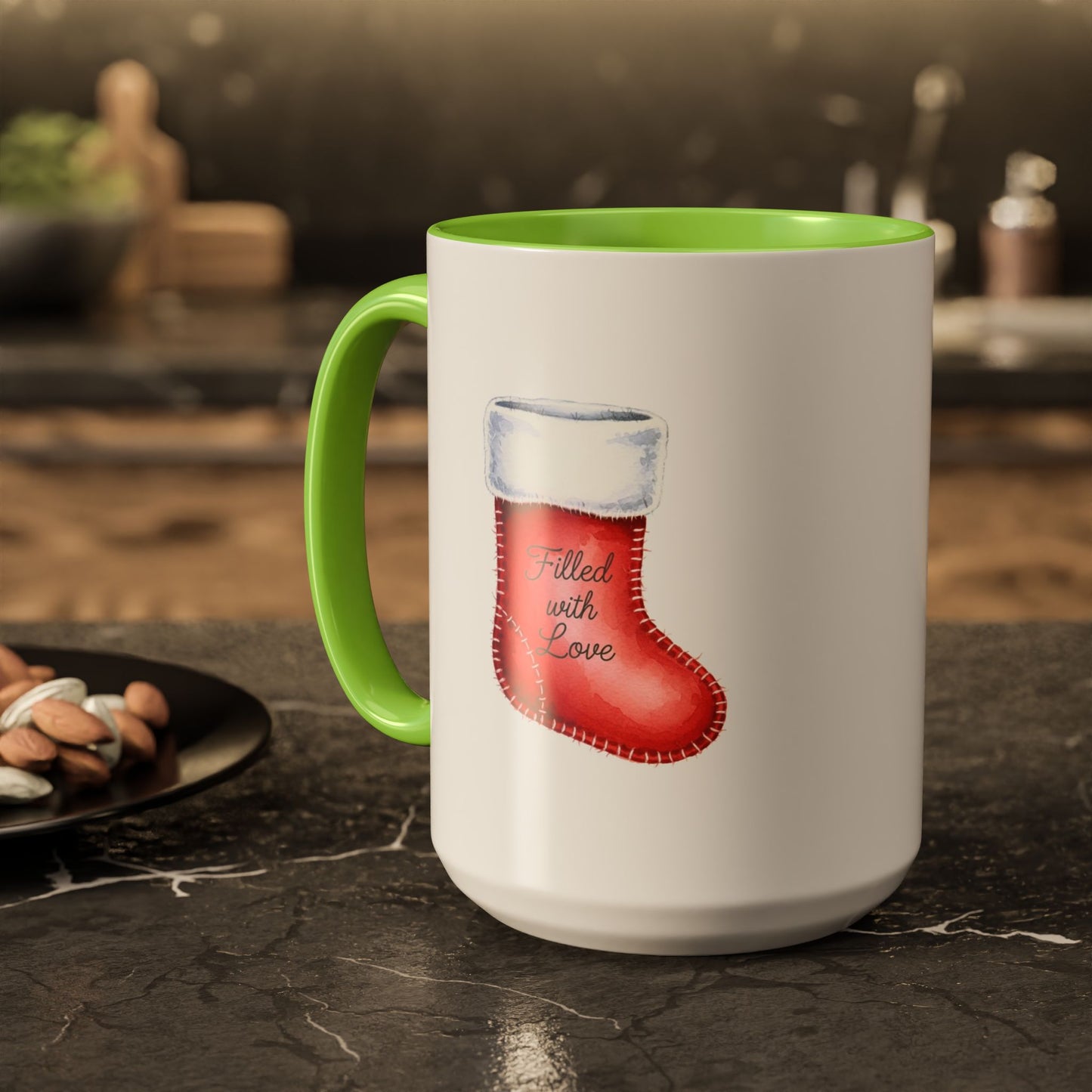 Holiday Mugs Christmas Gift Ideas Hot Cocoa & Coffee Cup Designs Filled with Love - Colorful 11oz & 15oz