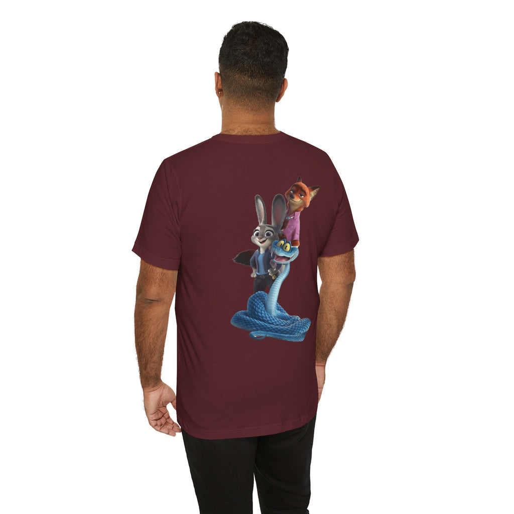 Animated Character Tee — Cute Fox & Bunny Stack Graphic T-Shirt  cartoon-style Christmas artwork