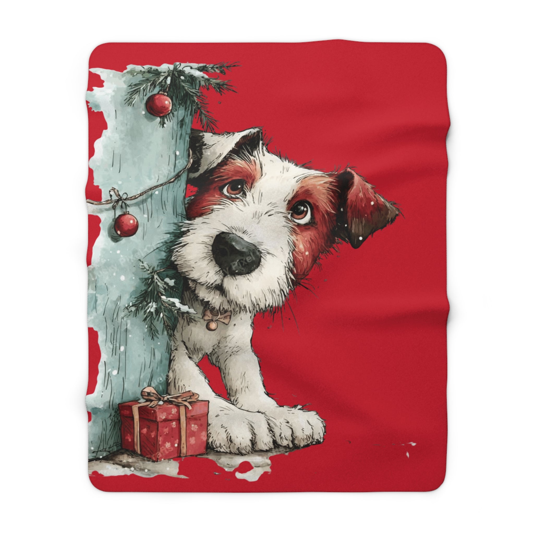 Christmas Puppy Sherpa Blanket — Cute Jack Russell Holiday Throw