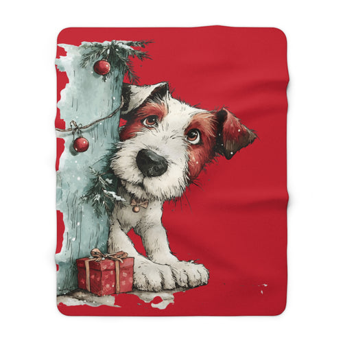 Christmas Puppy Sherpa Blanket — Cute Jack Russell Holiday Throw