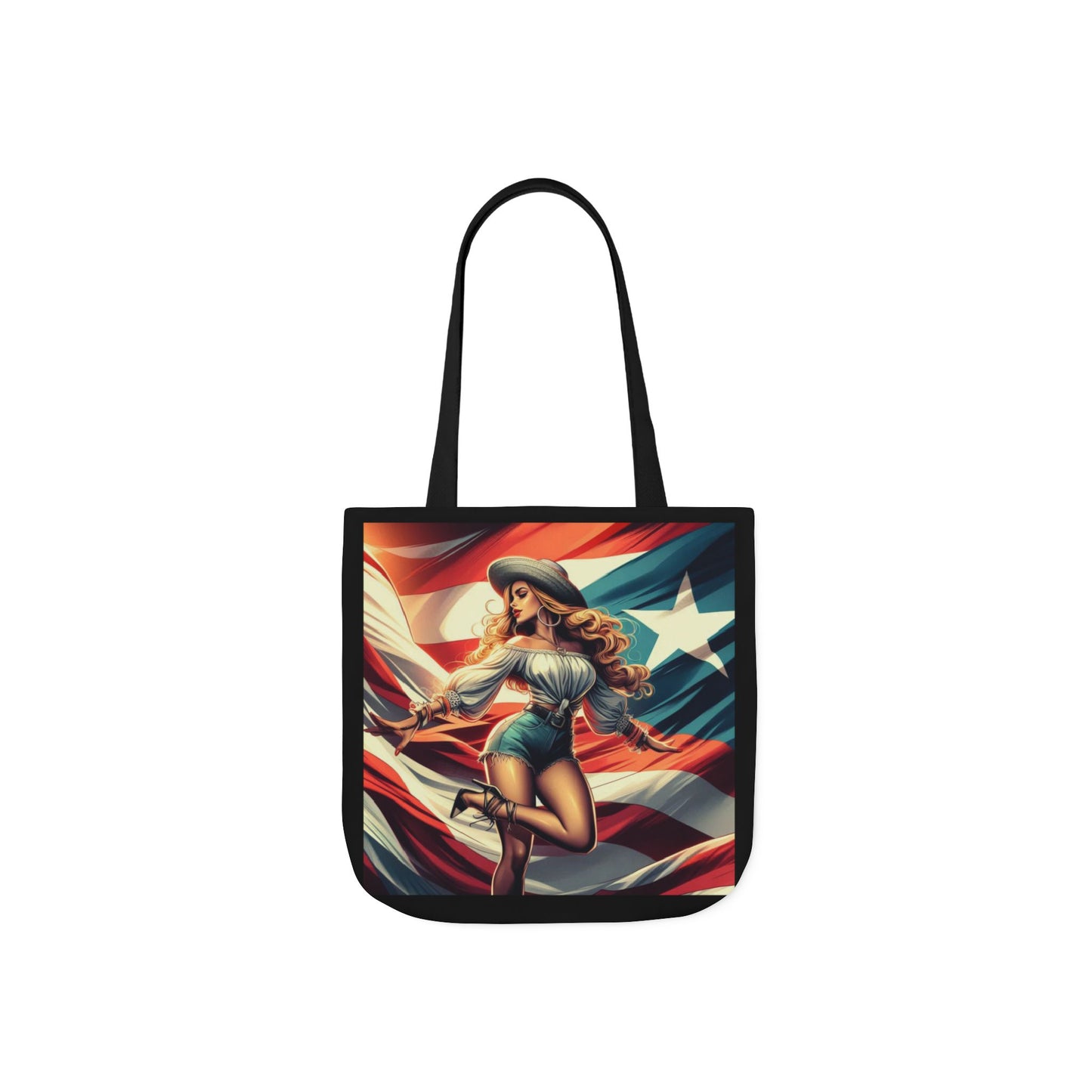 Puerto Rican Flag Handbag Canvas Tote Bag, 5-Color Straps