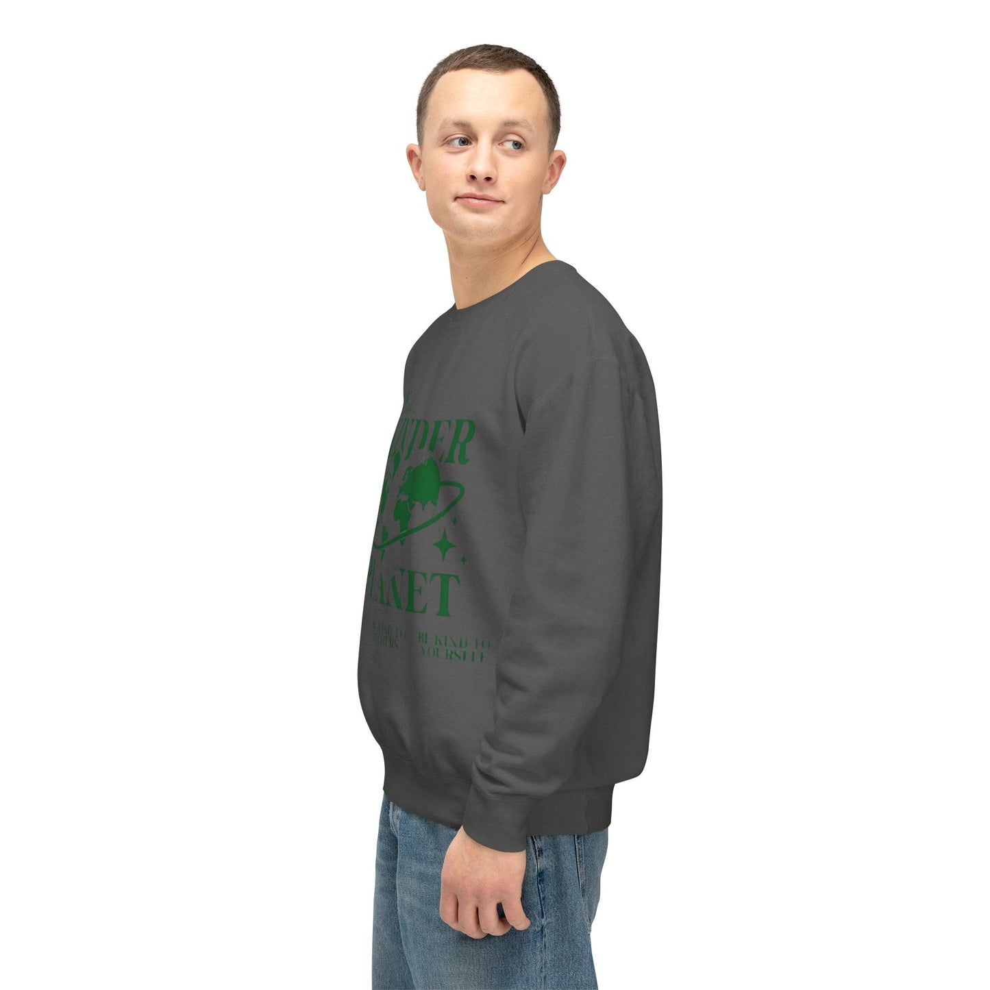 Kinder Planet Crewneck Sweatshirt Eco-Friendly Earth Day Graphic Pullover