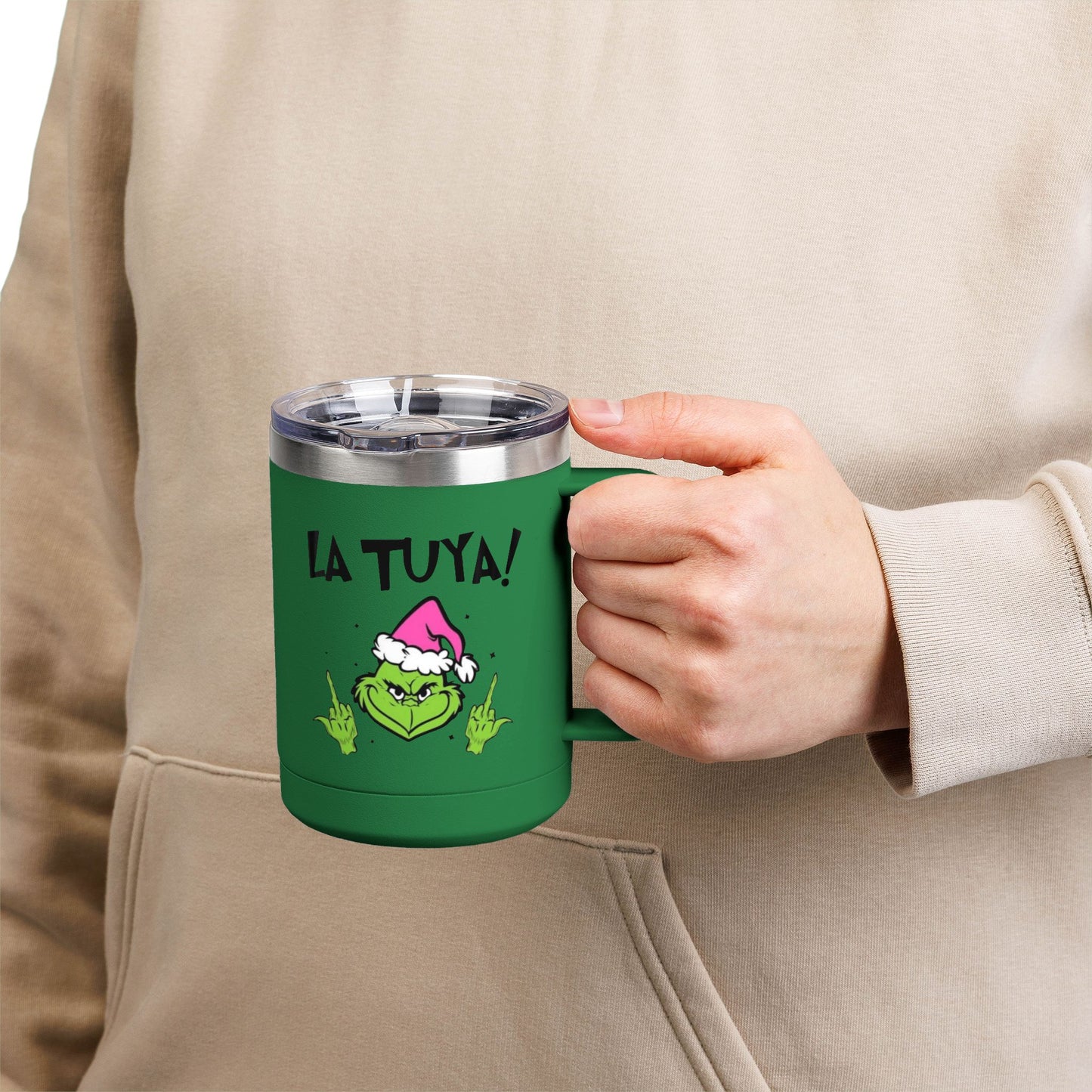 Holiday Grinch Coffee Mug Tumbler - 15oz Vaso / Taza de Acero Inoxidable – Diseño Navideño