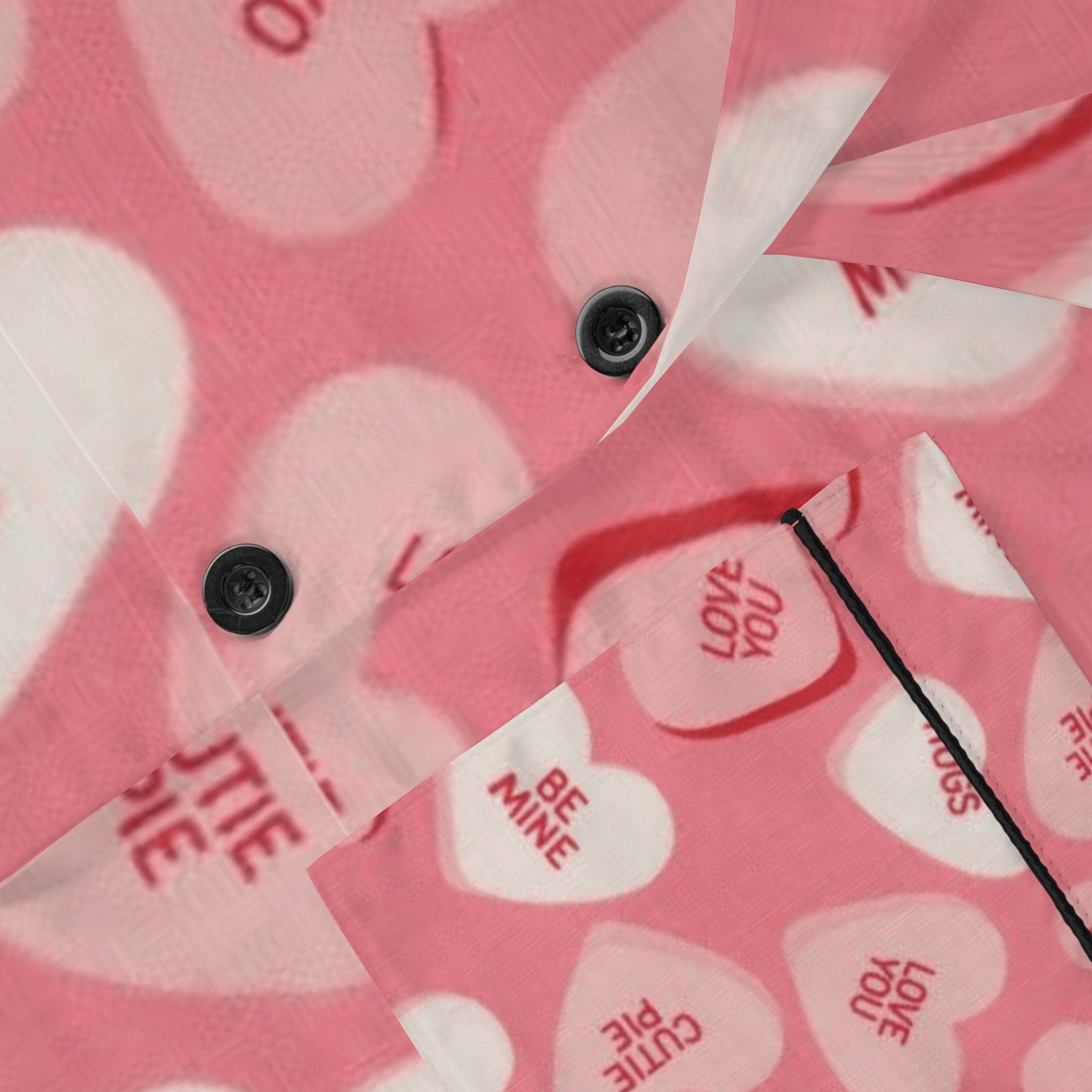 Valentine's Heart Satin Pajama Set — Pink Conversation Hearts Sleepwear