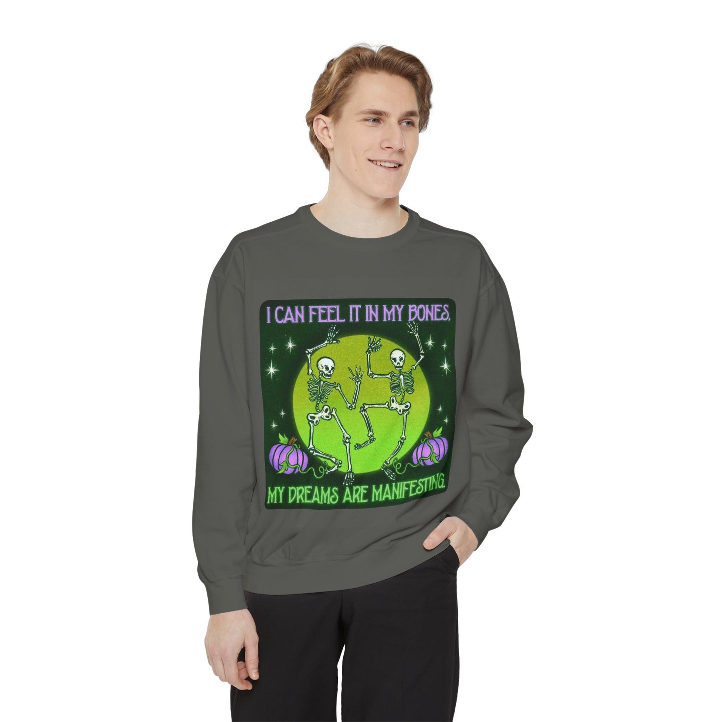 Spooky Manifesting Sweatshirt, Unisex Skeleton Pullover, Halloween Apparel, Cozy Fall Fashion, Casual Trendy Top, Unique Gift