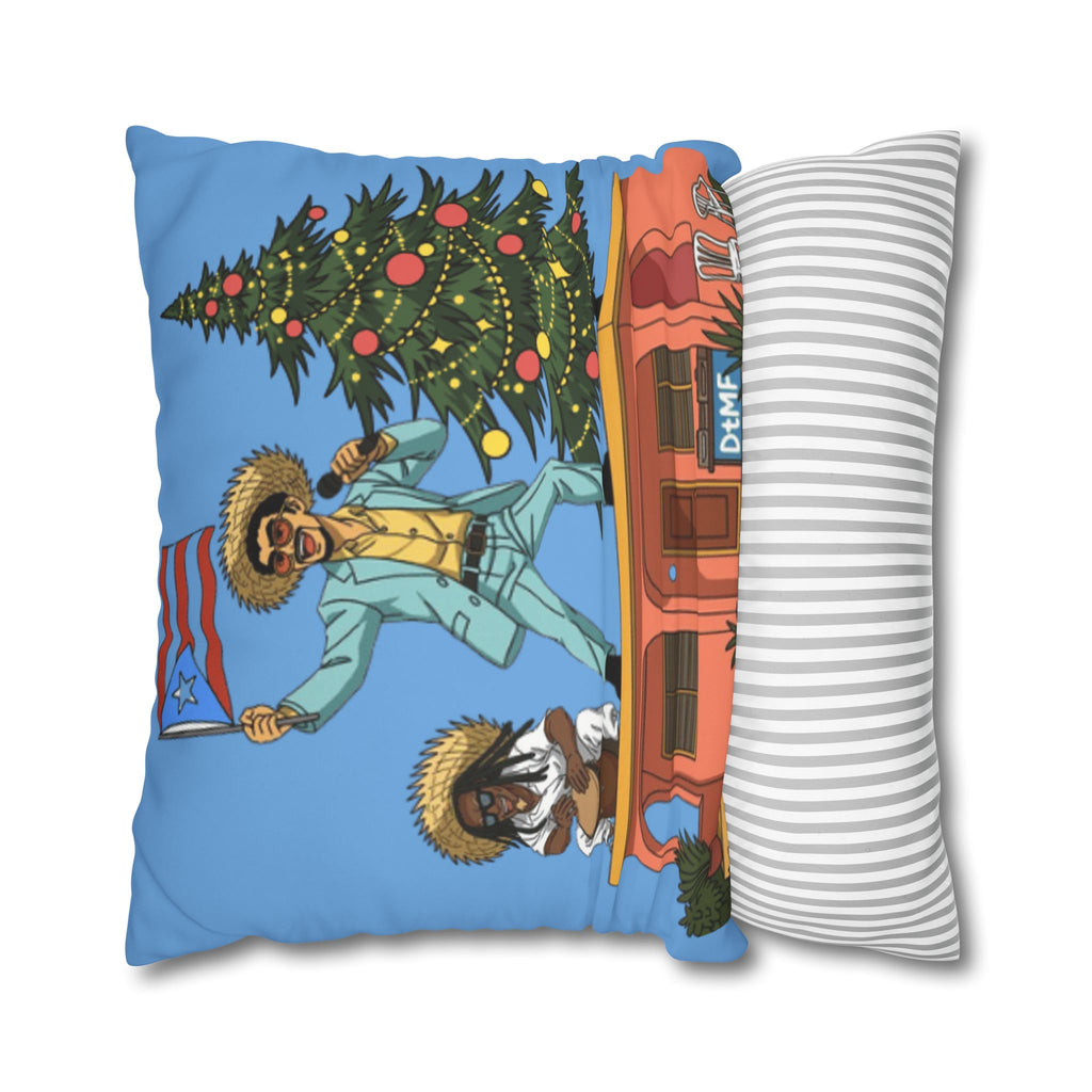 Holiday Vibes Pillow — Festive Duo Singing on Rooftop Christmas Throw Pillow Puerto Rico Culture Pillow